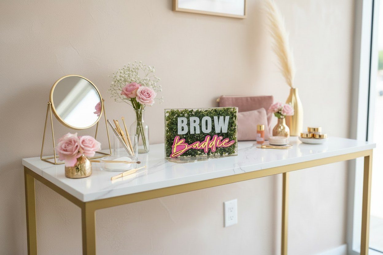 Brow Baddie - Glam Vanity Shelf Blurred Background